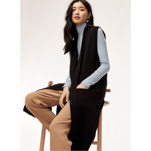 Aritzia Wilfred Olivie Merino Wool Long Vest Cardigan Black XXS - Picture 4 of 14